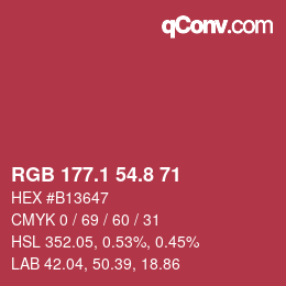 カラーコード: RGB 177.1 54.8 71 | qconv.com