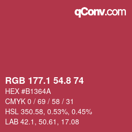 カラーコード: RGB 177.1 54.8 74 | qconv.com