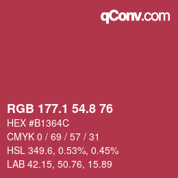 カラーコード: RGB 177.1 54.8 76 | qconv.com
