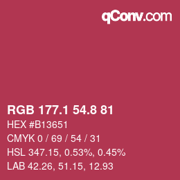カラーコード: RGB 177.1 54.8 81 | qconv.com