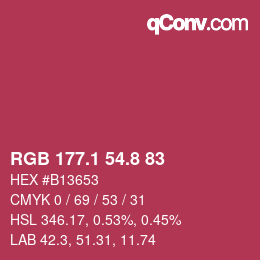 カラーコード: RGB 177.1 54.8 83 | qconv.com