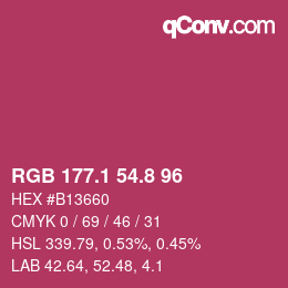 カラーコード: RGB 177.1 54.8 96 | qconv.com
