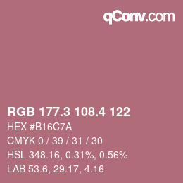 カラーコード: RGB 177.3 108.4 122 | qconv.com