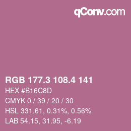 カラーコード: RGB 177.3 108.4 141 | qconv.com
