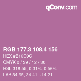 カラーコード: RGB 177.3 108.4 156 | qconv.com