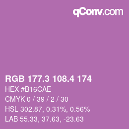 カラーコード: RGB 177.3 108.4 174 | qconv.com