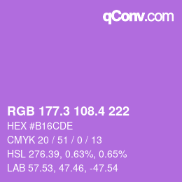 カラーコード: RGB 177.3 108.4 222 | qconv.com