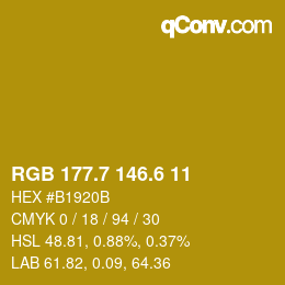 カラーコード: RGB 177.7 146.6 11 | qconv.com