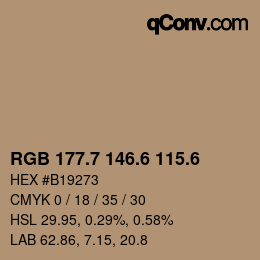 カラーコード: RGB 177.7 146.6 115.6 | qconv.com