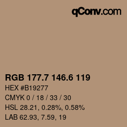 カラーコード: RGB 177.7 146.6 119 | qconv.com