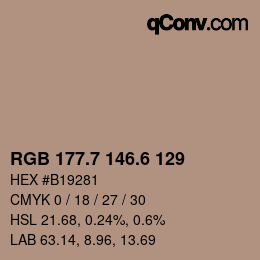カラーコード: RGB 177.7 146.6 129 | qconv.com