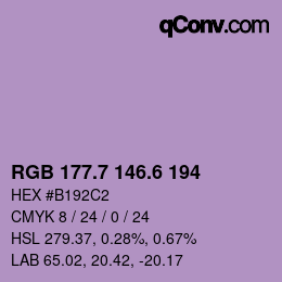 カラーコード: RGB 177.7 146.6 194 | qconv.com