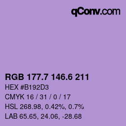 カラーコード: RGB 177.7 146.6 211 | qconv.com