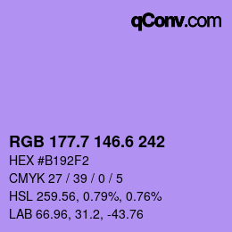 カラーコード: RGB 177.7 146.6 242 | qconv.com