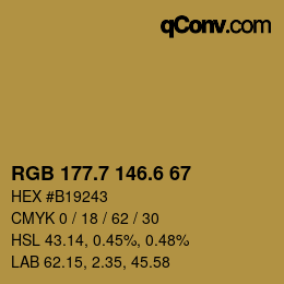 カラーコード: RGB 177.7 146.6 67 | qconv.com