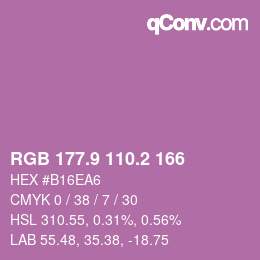 カラーコード: RGB 177.9 110.2 166 | qconv.com