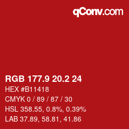 カラーコード: RGB 177.9 20.2 24 | qconv.com