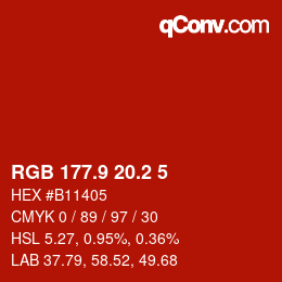 カラーコード: RGB 177.9 20.2 5 | qconv.com