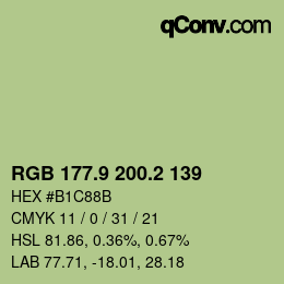 カラーコード: RGB 177.9 200.2 139 | qconv.com