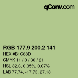 カラーコード: RGB 177.9 200.2 141 | qconv.com