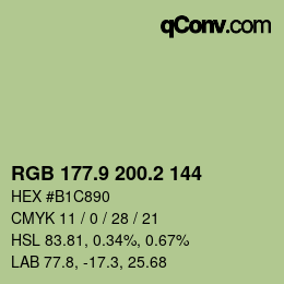 カラーコード: RGB 177.9 200.2 144 | qconv.com