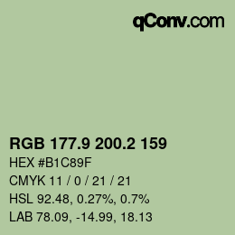 Color code: RGB 177.9 200.2 159 | qconv.com