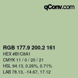 Color code: RGB 177.9 200.2 161 | qconv.com