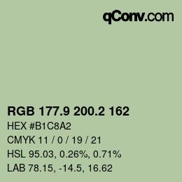 Código de color: RGB 177.9 200.2 162 | qconv.com