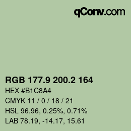 Color code: RGB 177.9 200.2 164 | qconv.com