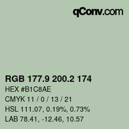 Color code: RGB 177.9 200.2 174 | qconv.com