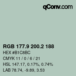 Color code: RGB 177.9 200.2 188 | qconv.com
