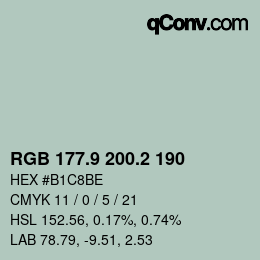 Color code: RGB 177.9 200.2 190 | qconv.com