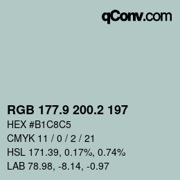 Color code: RGB 177.9 200.2 197 | qconv.com