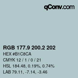 Color code: RGB 177.9 200.2 202 | qconv.com