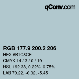 Color code: RGB 177.9 200.2 206 | qconv.com