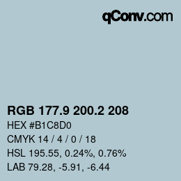 Color code: RGB 177.9 200.2 208 | qconv.com