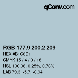 カラーコード: RGB 177.9 200.2 209 | qconv.com