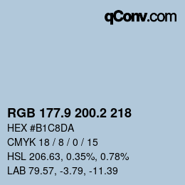 Color code: RGB 177.9 200.2 218 | qconv.com