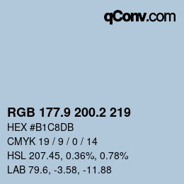 カラーコード: RGB 177.9 200.2 219 | qconv.com