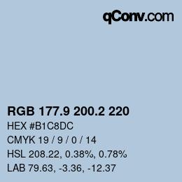 Color code: RGB 177.9 200.2 220 | qconv.com