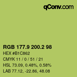 カラーコード: RGB 177.9 200.2 98 | qconv.com