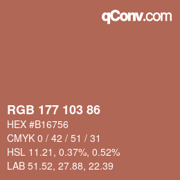 カラーコード: RGB 177 103 86 | qconv.com