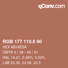 カラーコード: RGB 177 110.6 90 | qconv.com