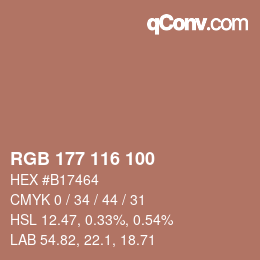 Code couleur: RGB 177 116 100 | qconv.com