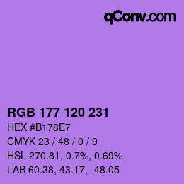 カラーコード: RGB 177 120 231 | qconv.com