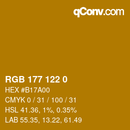 Color code: RGB 177 122 0 | qconv.com