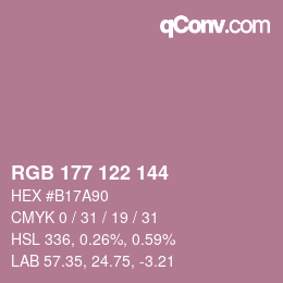 Color code: RGB 177 122 144 | qconv.com