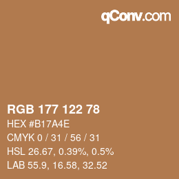 颜色代码: RGB 177 122 78 | qconv.com