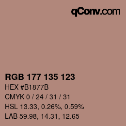Color code: RGB 177 135 123 | qconv.com