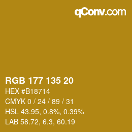 Color code: RGB 177 135 20 | qconv.com